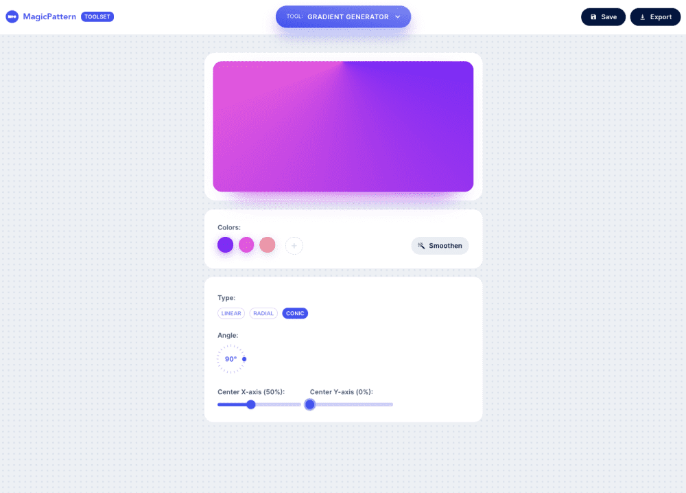 CSS Gradient Generator – By the MagicPattern design toolbox